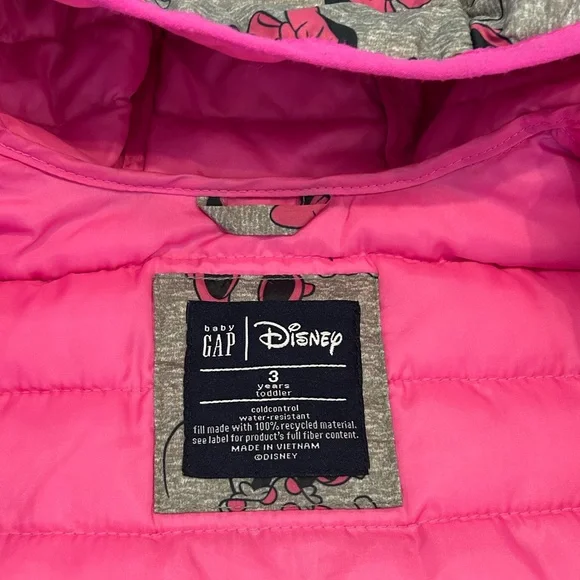 GAP Toddler Girl Gray and Pink Minnie Mouse Jacket lightweight puffer coat - Picture 5 of 6
